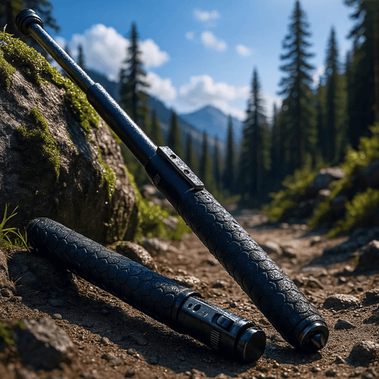 Adjustable hiking pole made of alloy steel with non-slip grip, lightweight and compact for outdoor activities, trekking, and travel