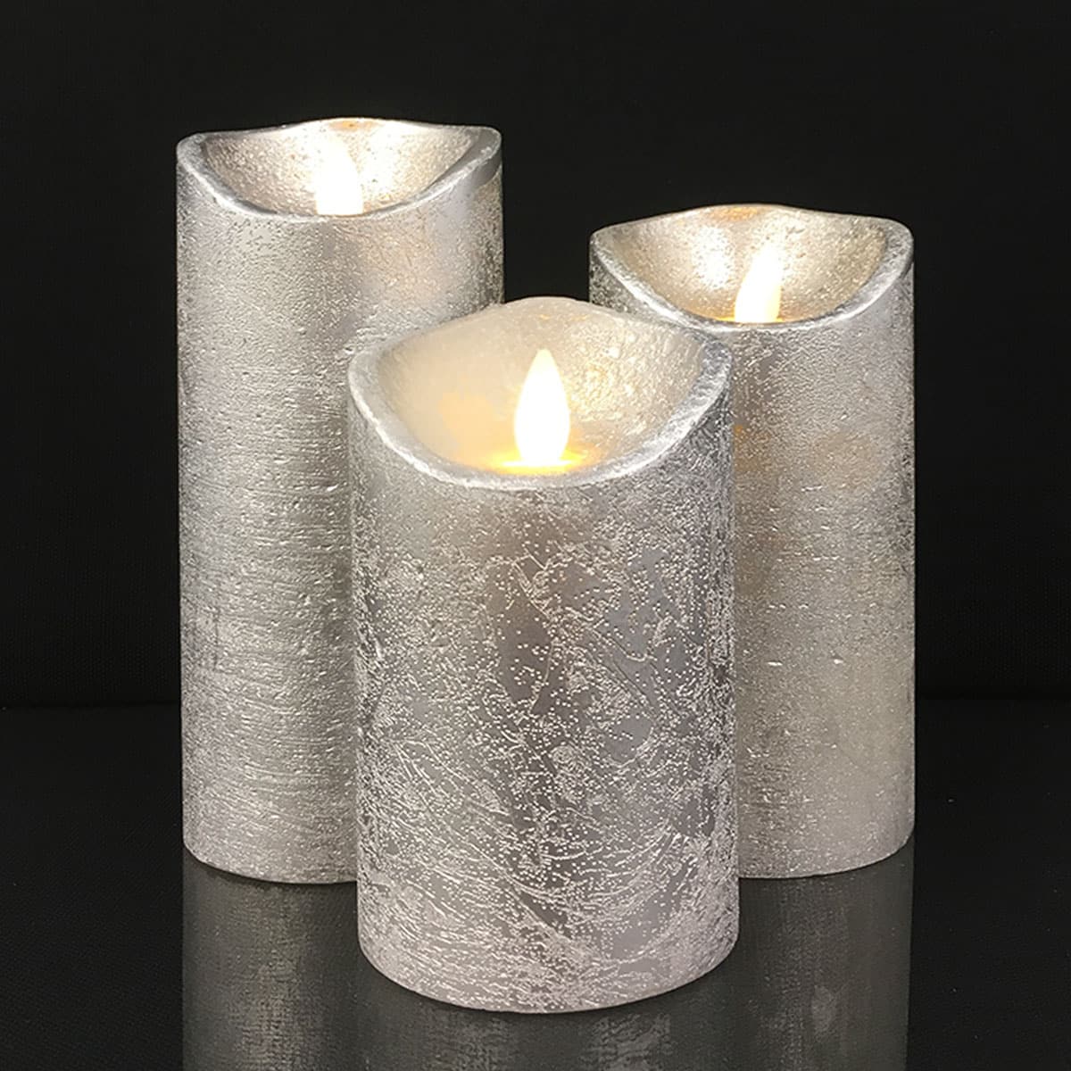 LED candle - rustic - 3 pieces - 10/12.5/15 cm - with 3D flame - (various colors) | Karnz