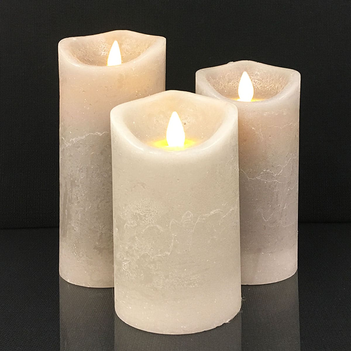 LED candle - rustic - 3 pieces - 10/12.5/15 cm - with 3D flame - (various colors) | Karnz