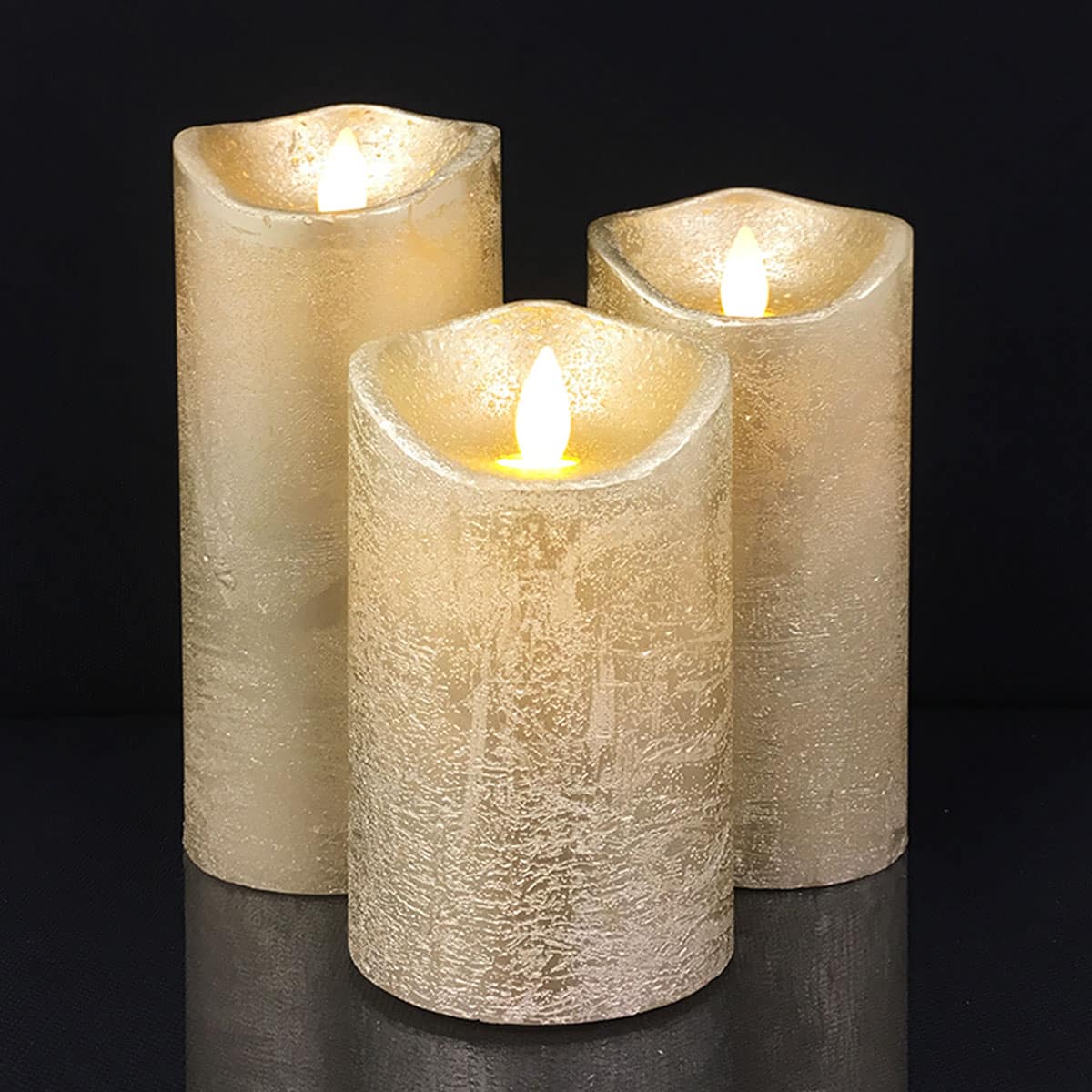 LED Candle - rustic - 3 pieces - 10/12.5/15 cm - with 3D flame - (various colors) | Kalsten