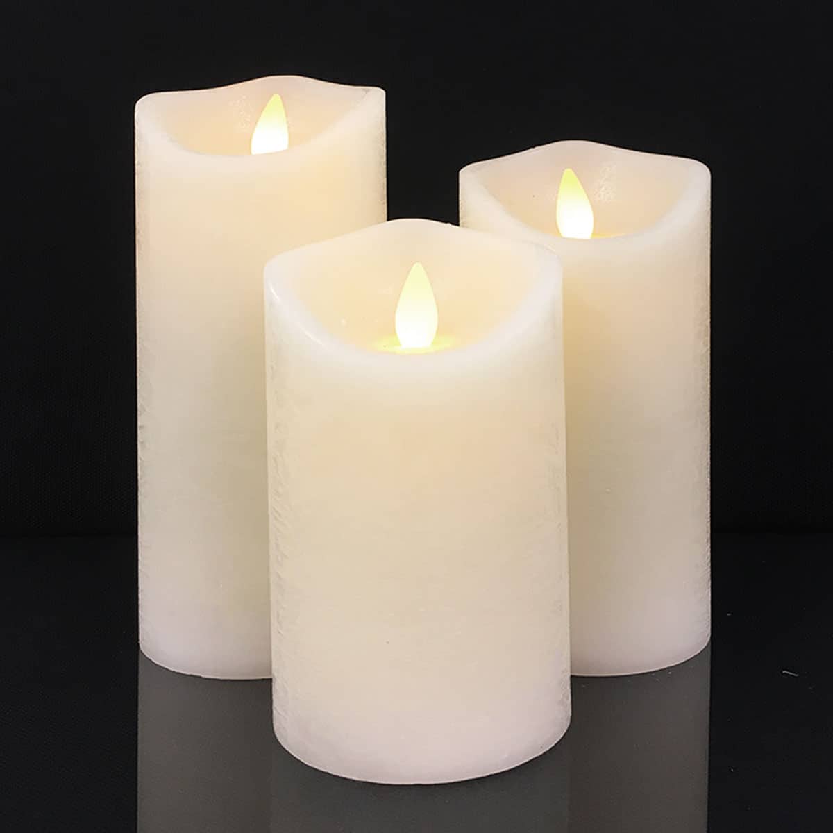 LED candle - rustic - 3 pieces - 10/12.5/15 cm - with 3D flame - (various colors) | Karnz
