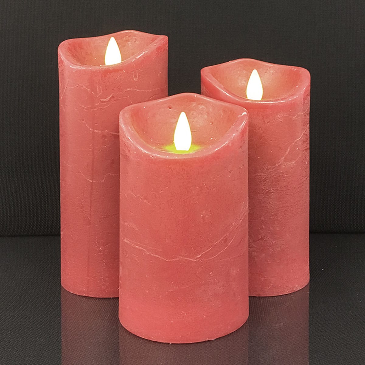 LED candle - rustic - 3 pieces - 10/12.5/15 cm - with 3D flame - (various colors) | Karnz