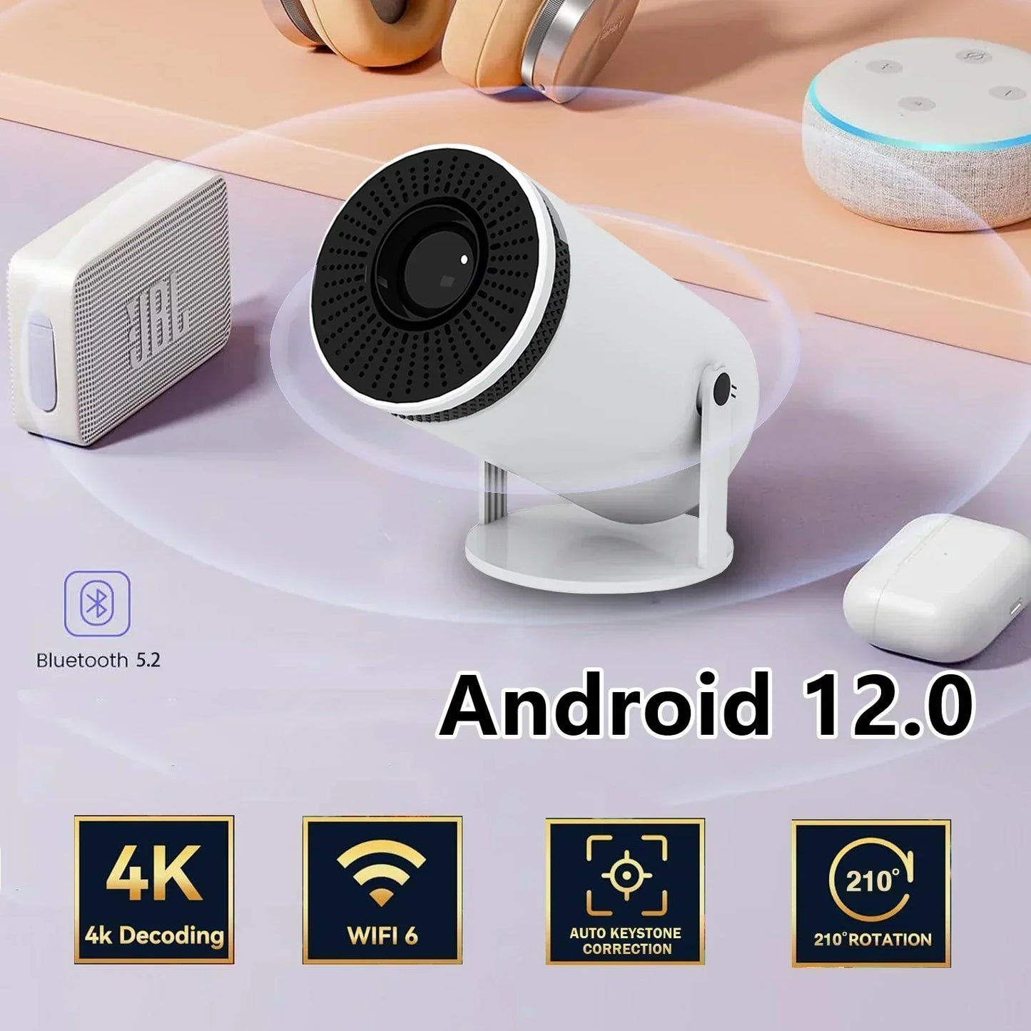 Skanto | VisionCast 130X – Portable Mini Projector with Android 12 and 130-Inch Projection