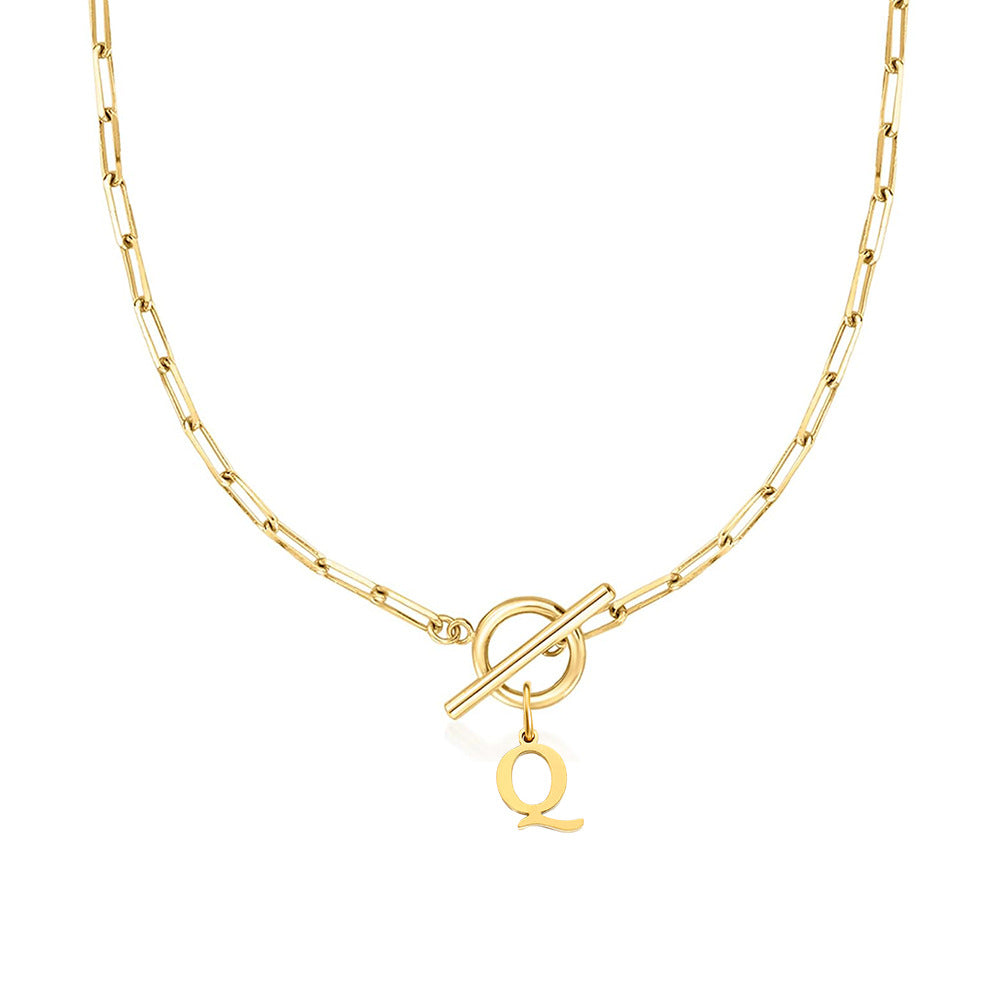 Karnz | Paperclip Initial Letter Circle Lock Necklace