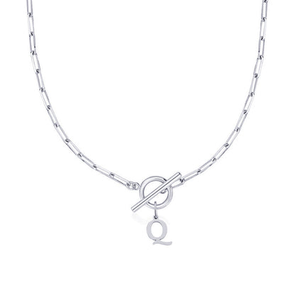 BowLift | Paperclip Letter Initial Circle Lock Clasp Necklace
