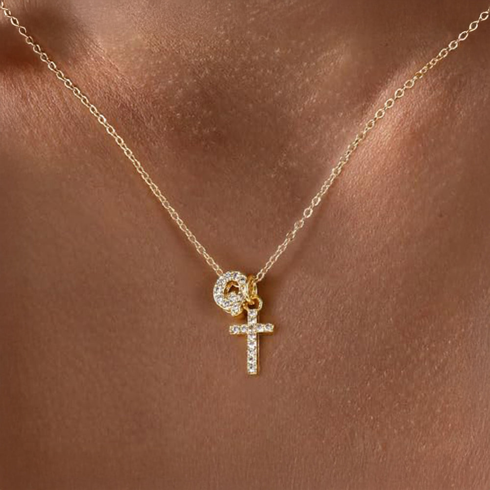 Brehn | Delicate Diamond Initial & Cross Necklace