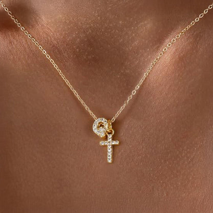 Brehn | Delicate Diamond Initial & Cross Necklace