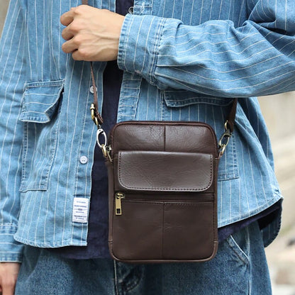 Skanto | Men's Small Genuine Leather Shoulder Bag – Compact Crossbody with Adjustable Strap