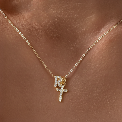 Skanto | Dainty Diamond Initial & Cross Necklace