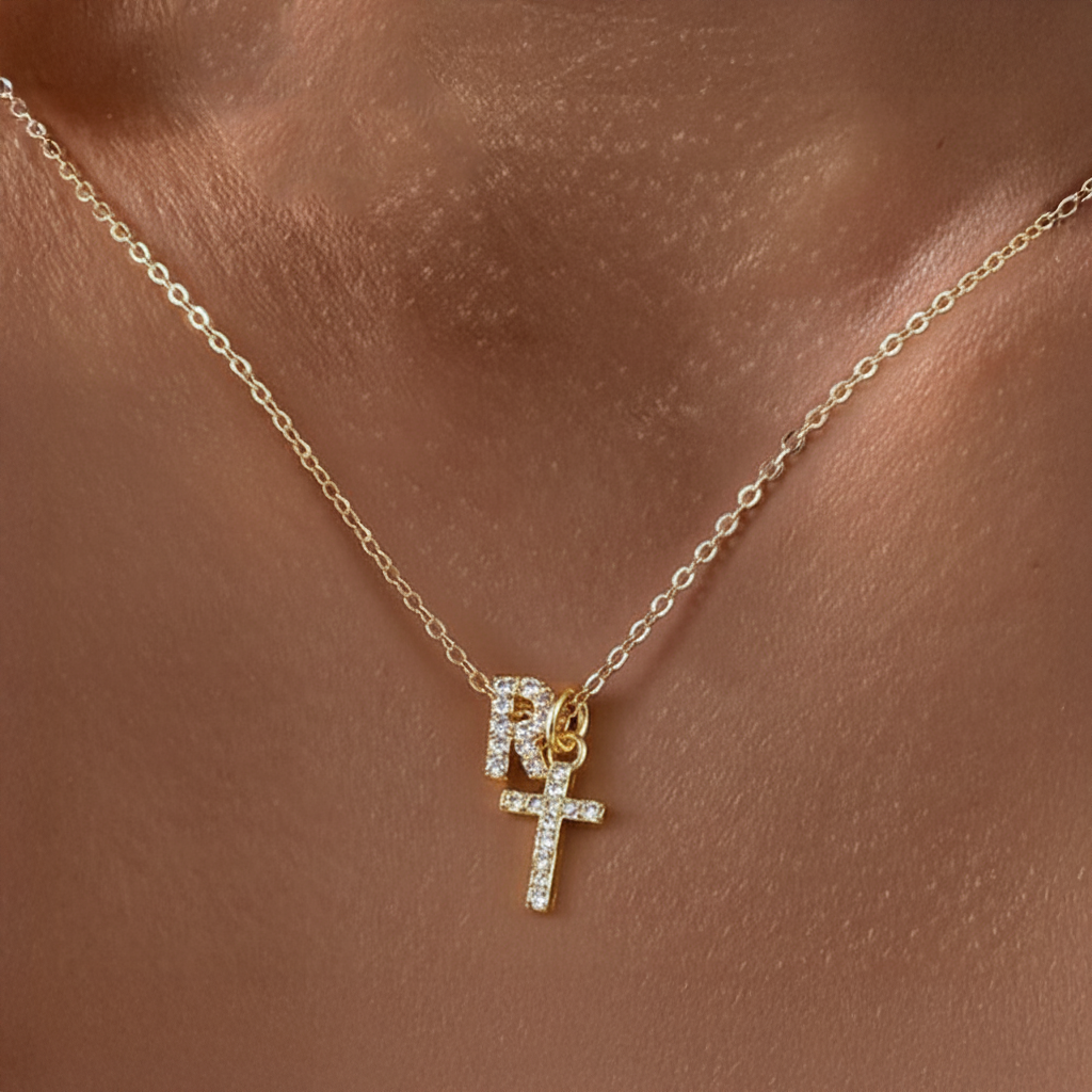 BowLift | Dainty Diamond Initial & Cross Necklace