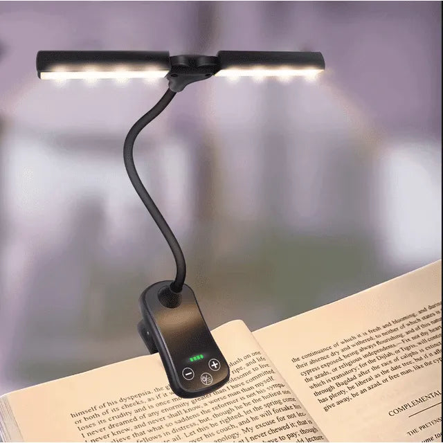 Rechargeable reading lamp for bed, 3 colors & 5 brightness levels, dimmable, 180° adjustable mini clip-on reading lamp, lightweight, eye-caring, black