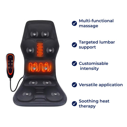 RelaxPulse | Massage Chair Pad – Heated Vibration Seat Cushion – Adjustable Lumbar Support – for Home, Office & Car Use Bowlift