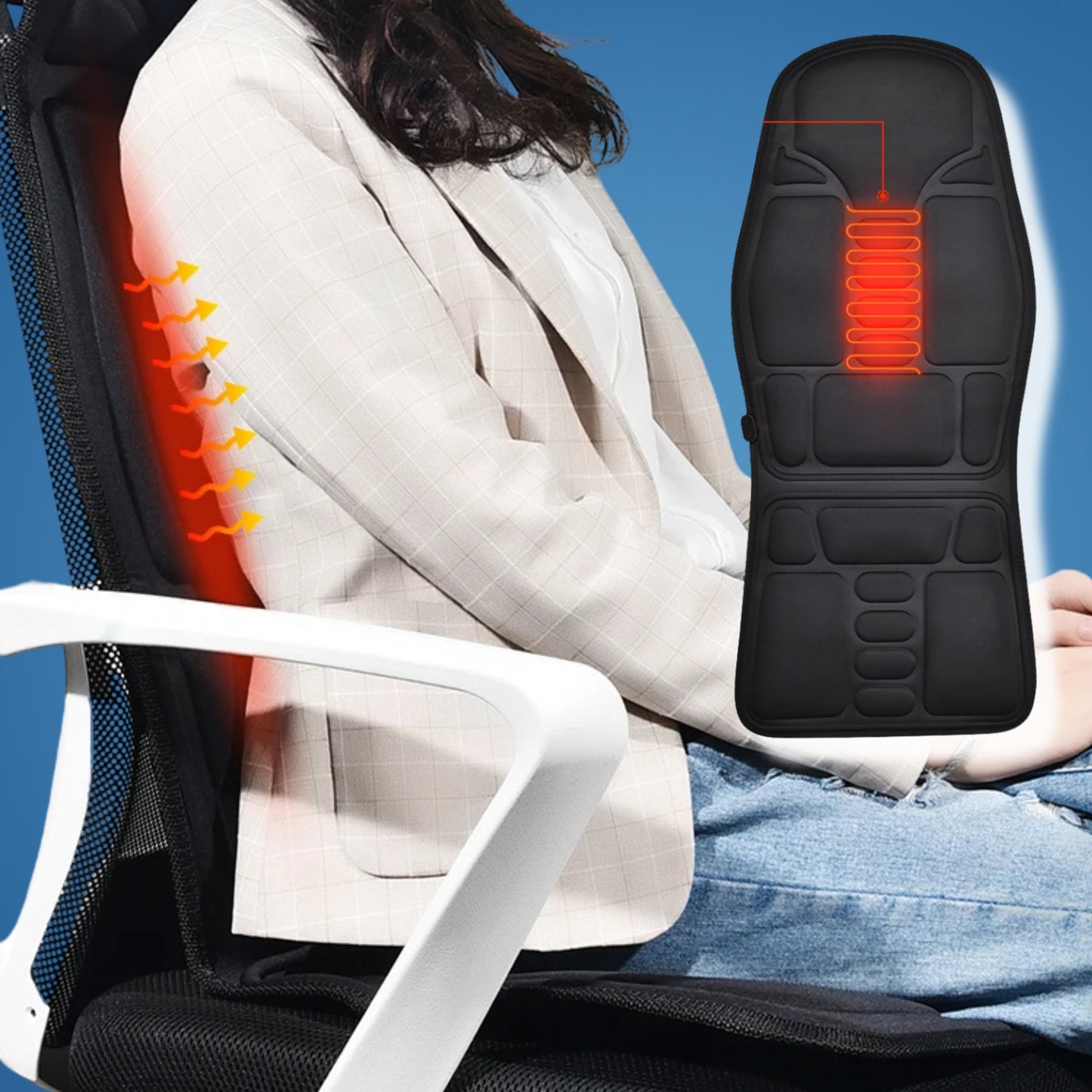 RelaxPulse | Massage Chair Pad – Heated Vibration Seat Cushion – Adjustable Lumbar Support – for Home, Office & Car Use Bowlift