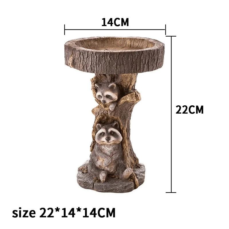 Skanto | Vintage Garden Bird Bath – Polyresin Raccoon Design for Outdoor Charm