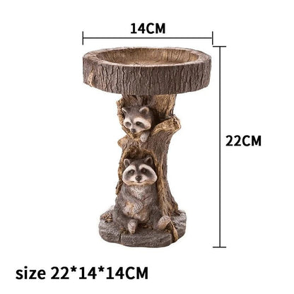 Skanto | Vintage Garden Bird Bath – Polyresin Raccoon Design for Outdoor Charm