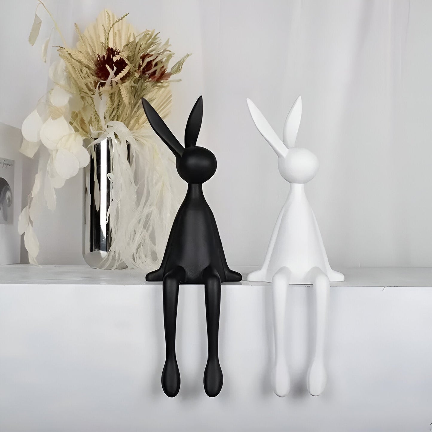 BowLift | ResinLux | Modern Resin Easter Bunny – Black, White, or Blue Sitting Rabbit Decoration