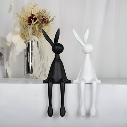 BowLift | ResinLux | Modern Resin Easter Bunny – Black, White, or Blue Sitting Rabbit Decoration