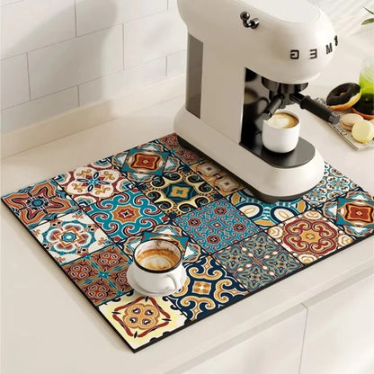 BowLift | Retro Tile Design Absorbent Coffee Mat