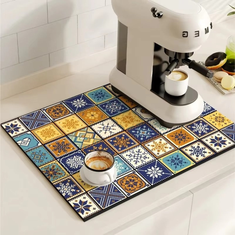 BowLift | Retro Tile Design Absorbent Coffee Mat