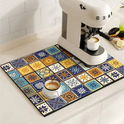 BowLift | Retro Tile Design Absorbent Coffee Mat