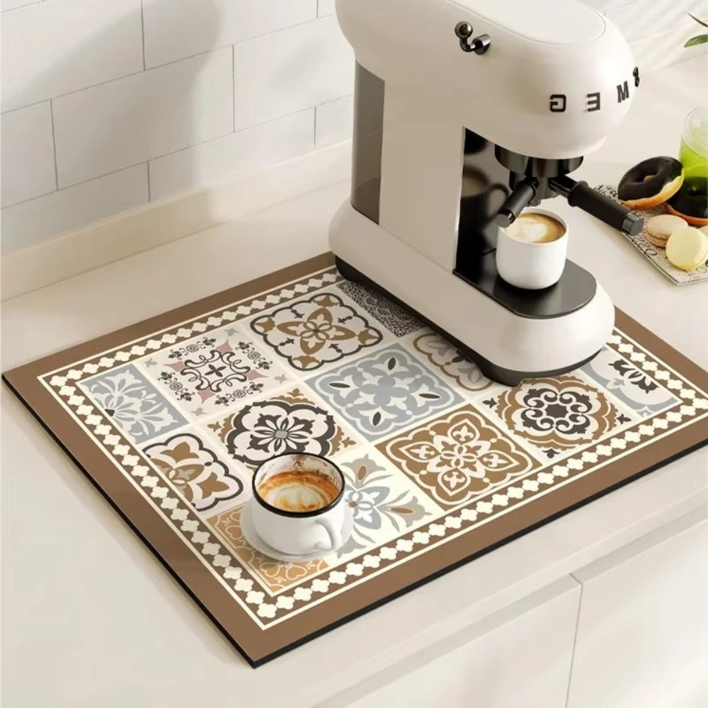 BowLift | Retro Tile Design Absorbent Coffee Mat