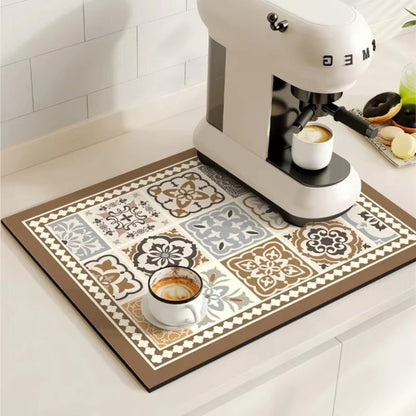 BowLift | Retro Tile Design Absorbent Coffee Mat