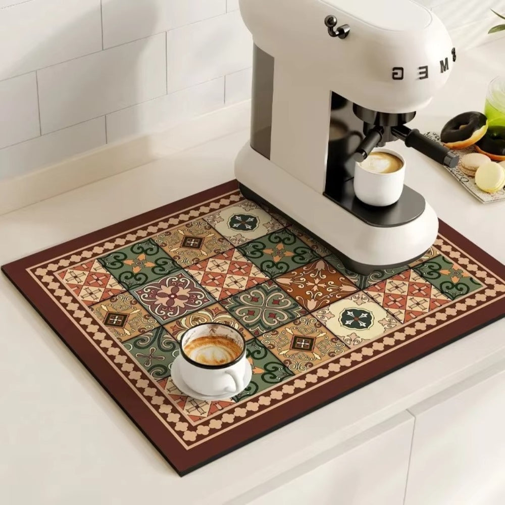 BowLift | Retro Tile Design Absorbent Coffee Mat