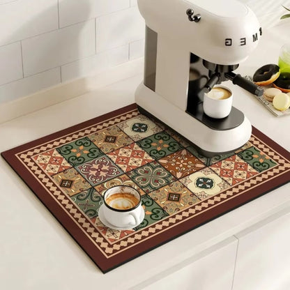 BowLift | Retro Tile Design Absorbent Coffee Mat