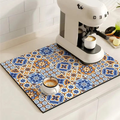 BowLift | Retro Tile Design Absorbent Coffee Mat