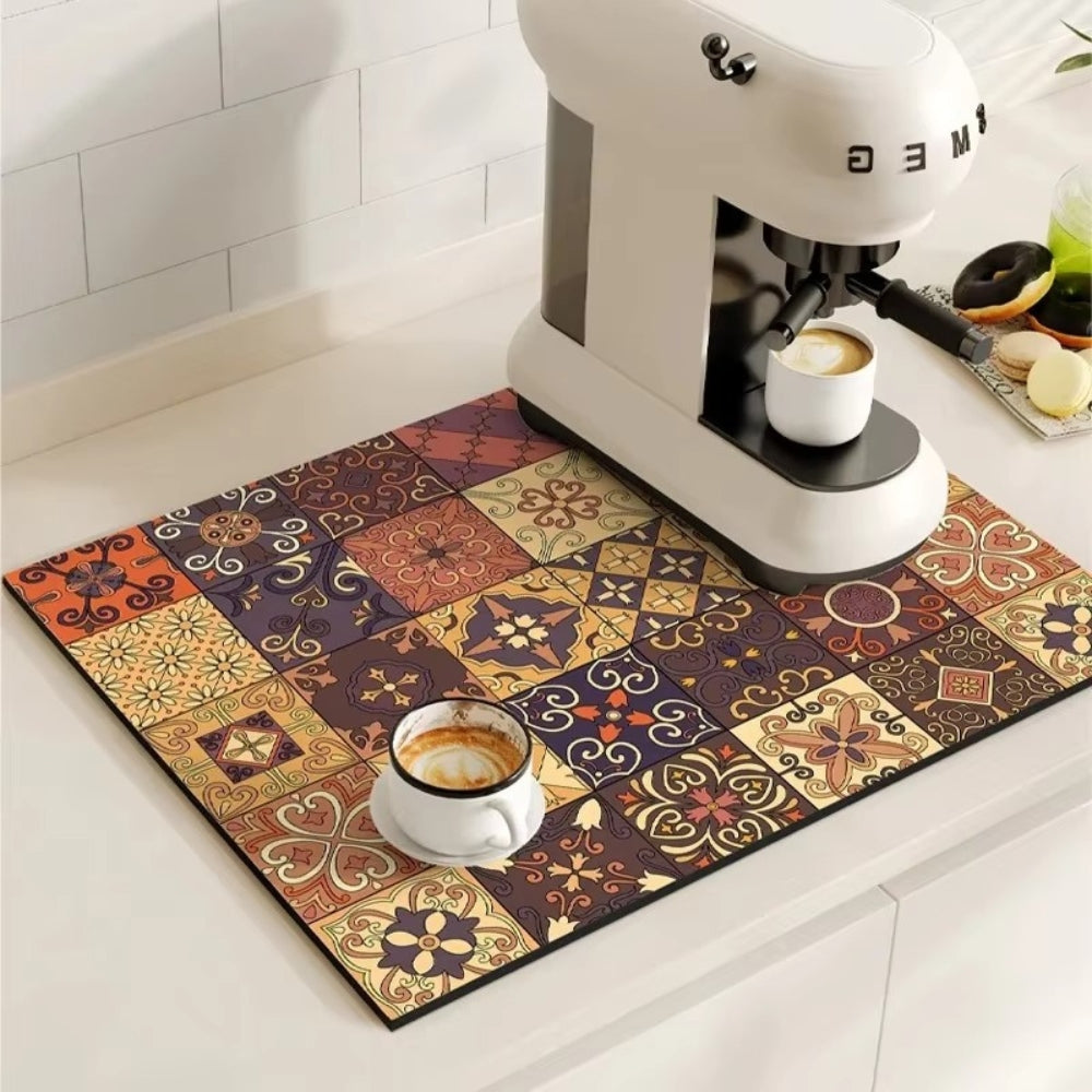 BowLift | Retro Tile Design Absorbent Coffee Mat