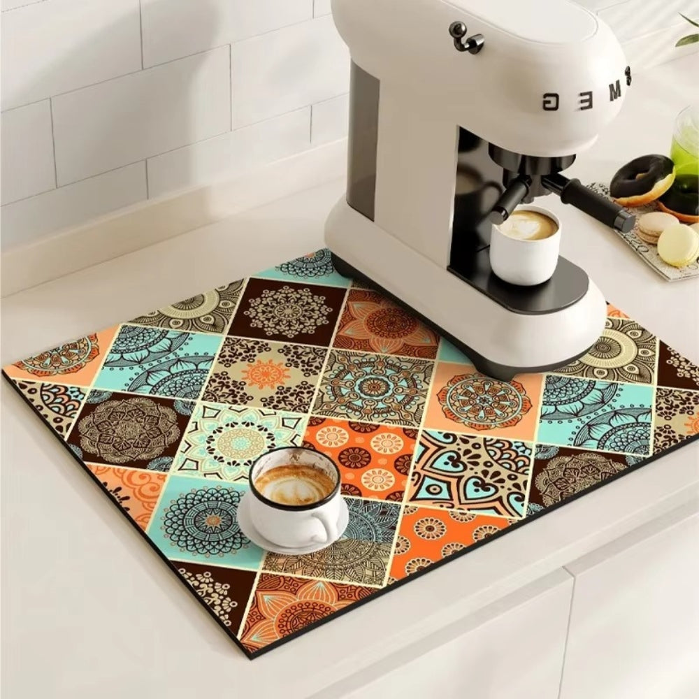 BowLift | Retro Tile Design Absorbent Coffee Mat