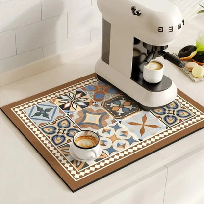 BowLift | Retro Tile Design Absorbent Coffee Mat