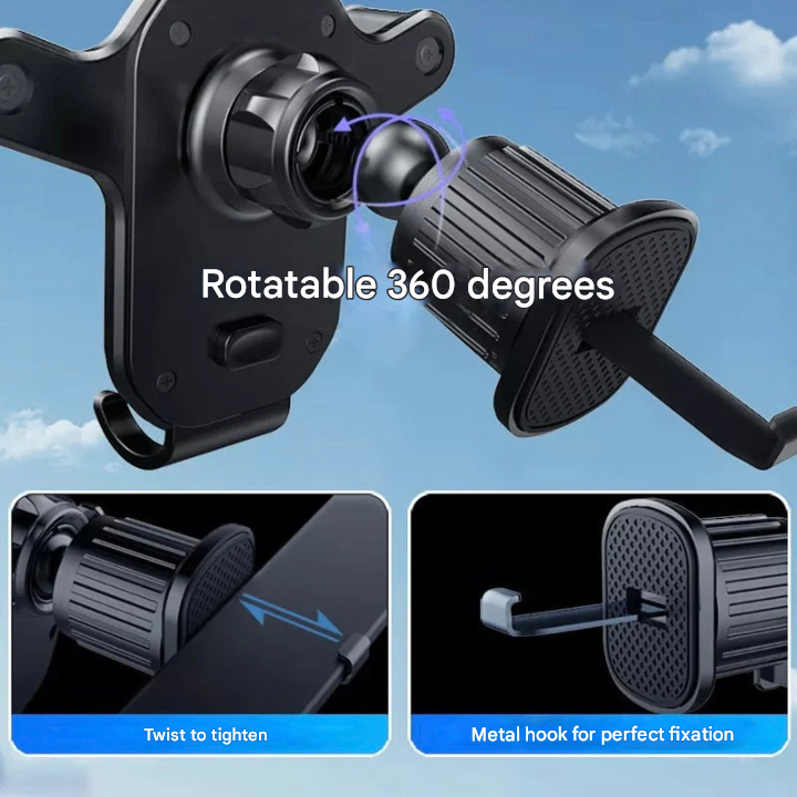 BowLift | SafeGrip Car Phone Holder – 360° Rotatable Air Vent Holder with Hook Lock