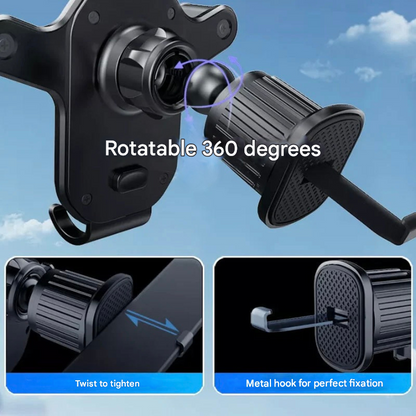 BowLift | SafeGrip Car Phone Holder – 360° Rotatable Air Vent Holder with Hook Lock