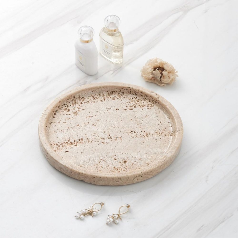 BowLift | Round Travertine Stone Tray