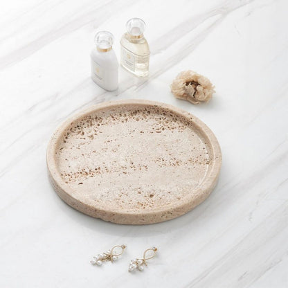 BowLift | Round Travertine Stone Tray