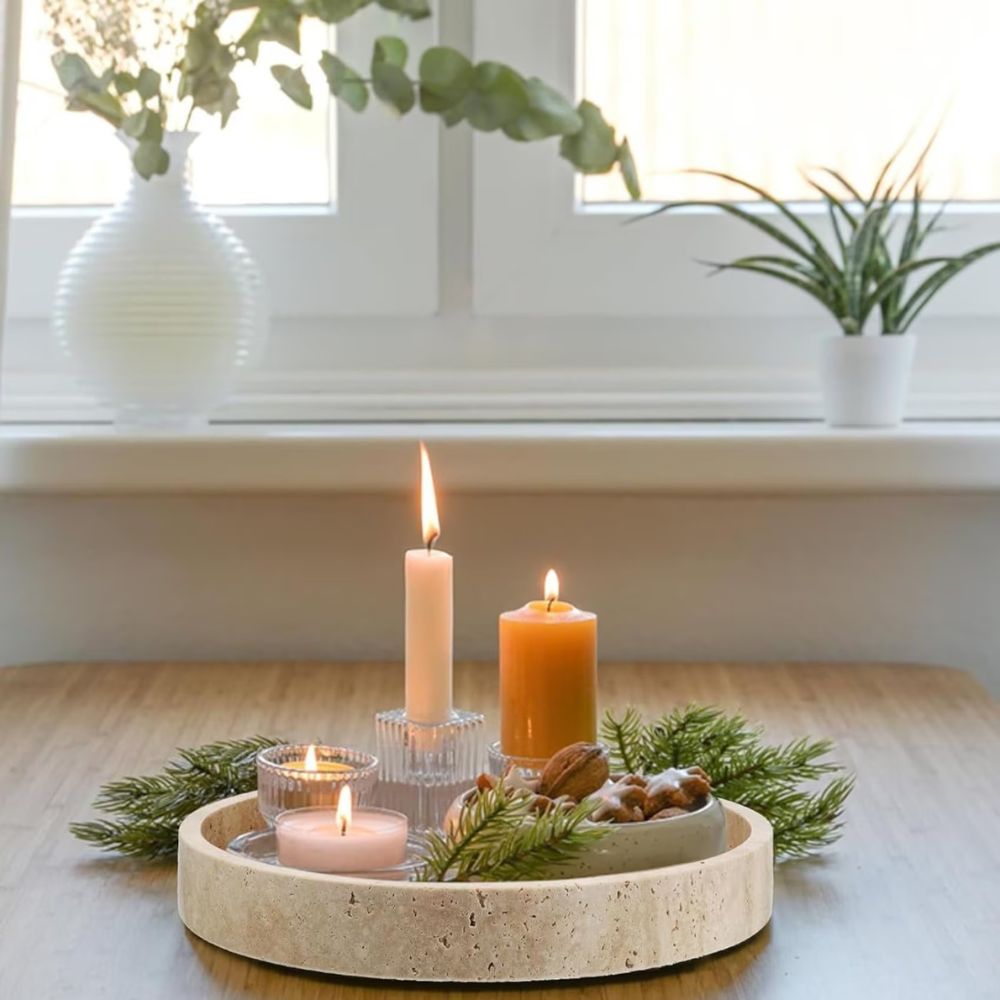BowLift | Round Travertine Stone Tray