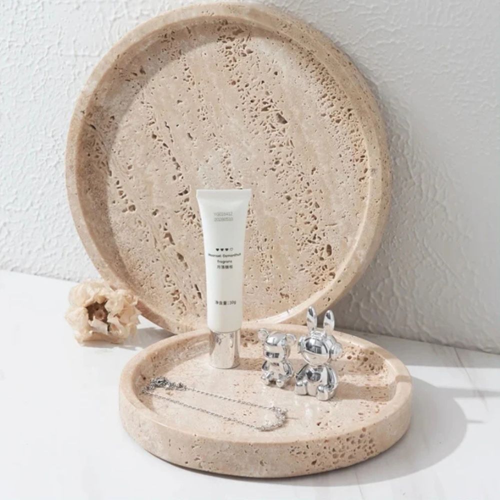 BowLift | Round Travertine Stone Tray