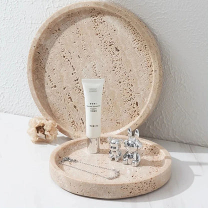 BowLift | Round Travertine Stone Tray