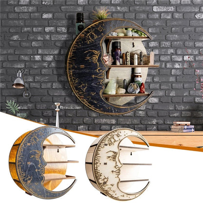 Wood floating moon shelf | Karnz