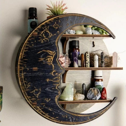 Wood floating moon shelf | Karnz