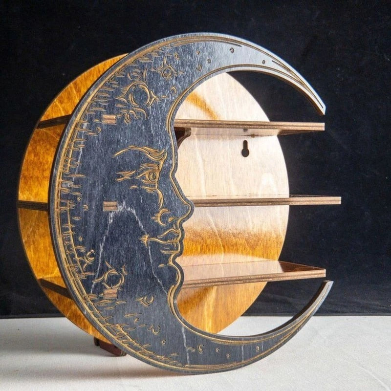Wood floating moon shelf | Karnz