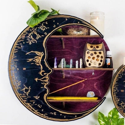 Wood floating moon shelf | Karnz