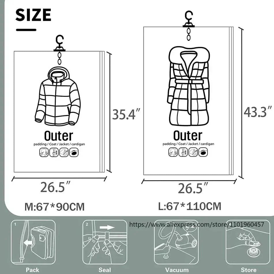 BowLift | VACUUM STORAGE BAGS – Hanging Vacuum Storage Bags for Clothes – Space Saving & Dustproof (Set of 3)