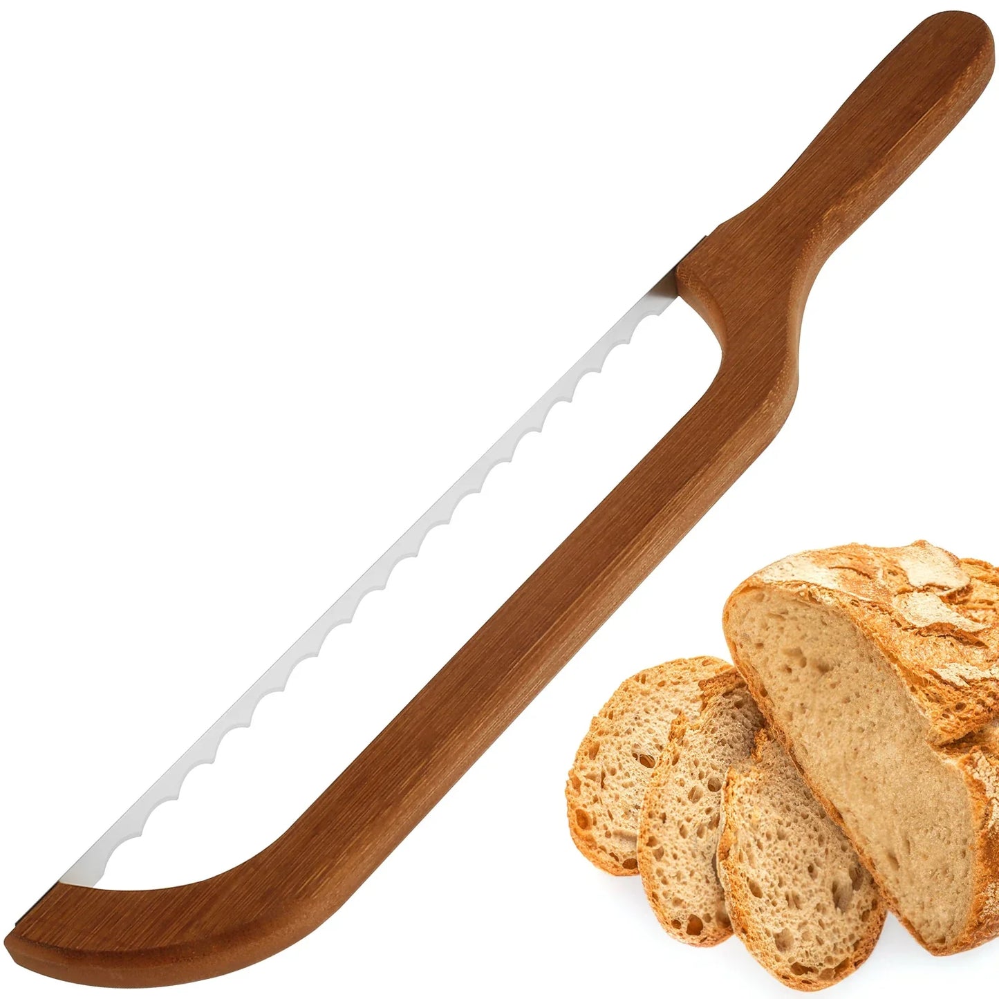 Skanto Skanto | Bread Bow Cutter – Serrated Stainless Steel Bagel & Sourdough Slicer, Portable Cutting Tool with Bamboo Handle