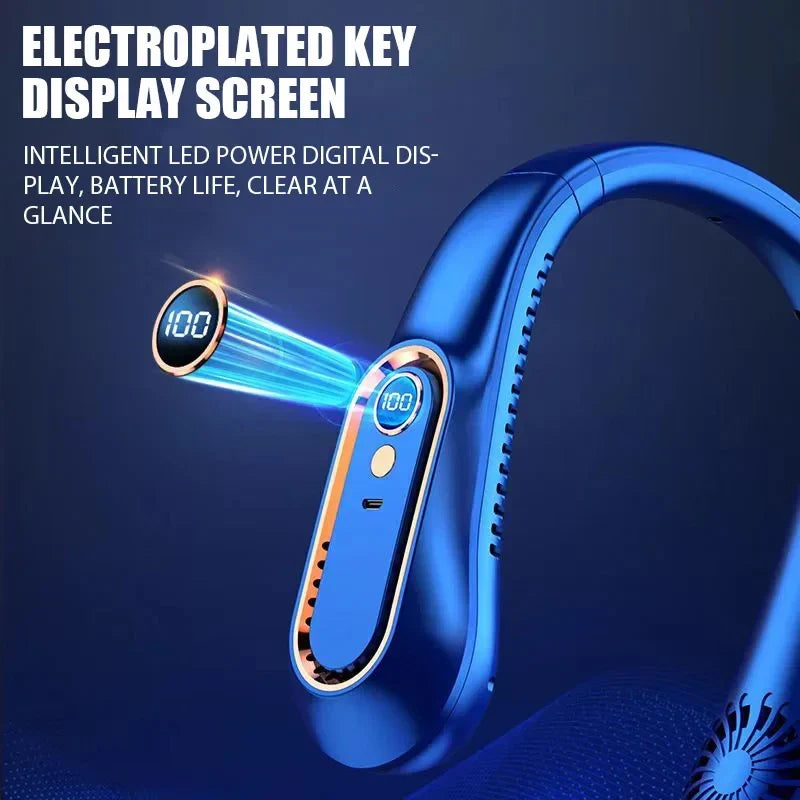 Portable Mini Bladeless Neck Fan with Digital Display - USB Rechargeable Neck Air Cooler, Hands-Free Cooling Experience | Karnz