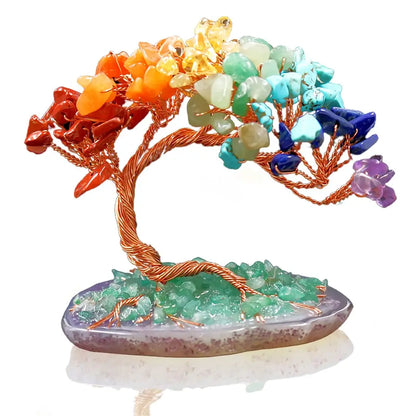 Skanto | AuroraTree Crystal Tree | Natural Gemstones | Agate Base & Copper Wire | Feng Shui Lucky Tree 10 cm
