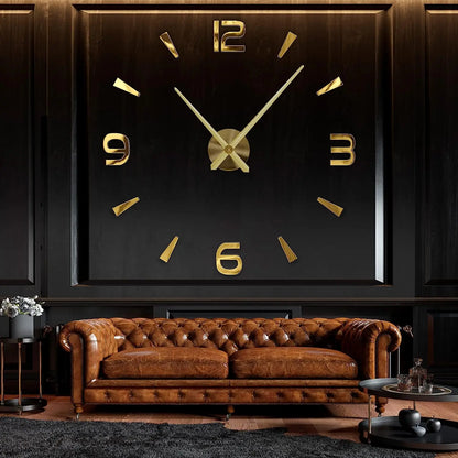 Big Wall Clock DIY 3D Self Adhesive Mirrored Acrylic Wall Clock For Kitchen Dining Room Living Room Creative Home Decor | Bowlift