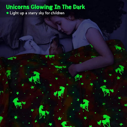 Skanto | StellaLumi | Glowing Unicorn Blanket | Cozy & Magical | Glow-in-the-Dark Stars & Hearts | Gift for Kids & Adults
