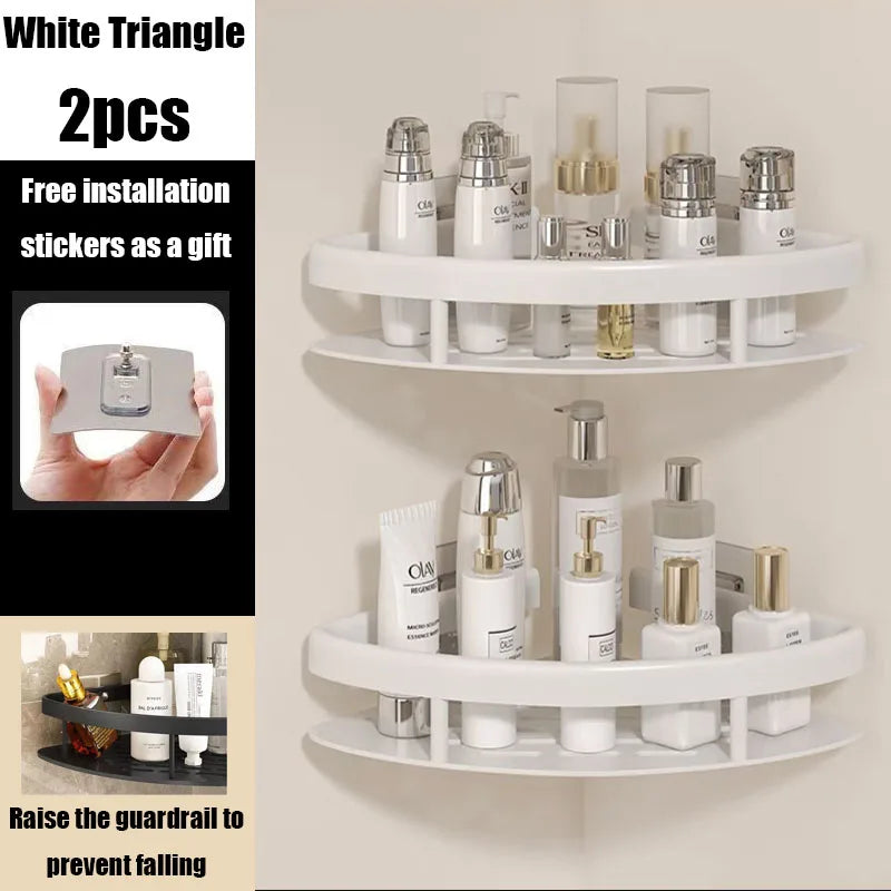Skanto | AquaSpace Pro | Corner Shower Shelf No Drilling | Aluminum | Rustproof & Load-Bearing | Black, White, Silver, or Black-Gold Bathroom Shelf